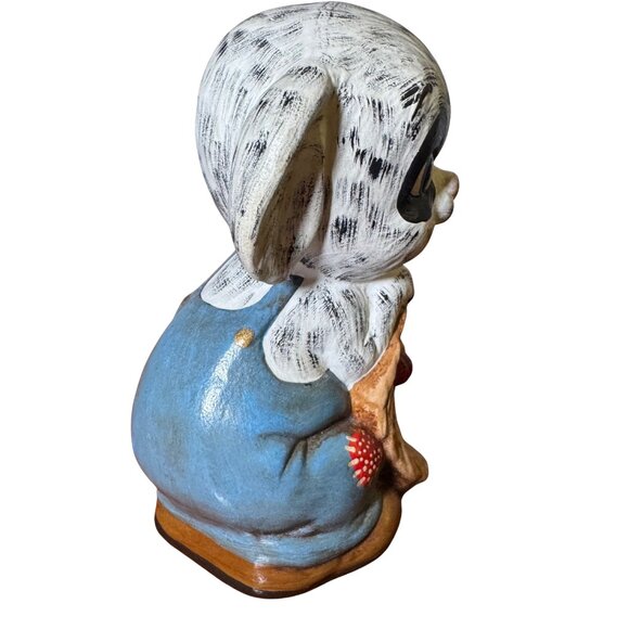 Vintage Coin Bank Black & White Puppy Dog with Overalls Straw Hat & Lady Bug - Picture 3 of 4